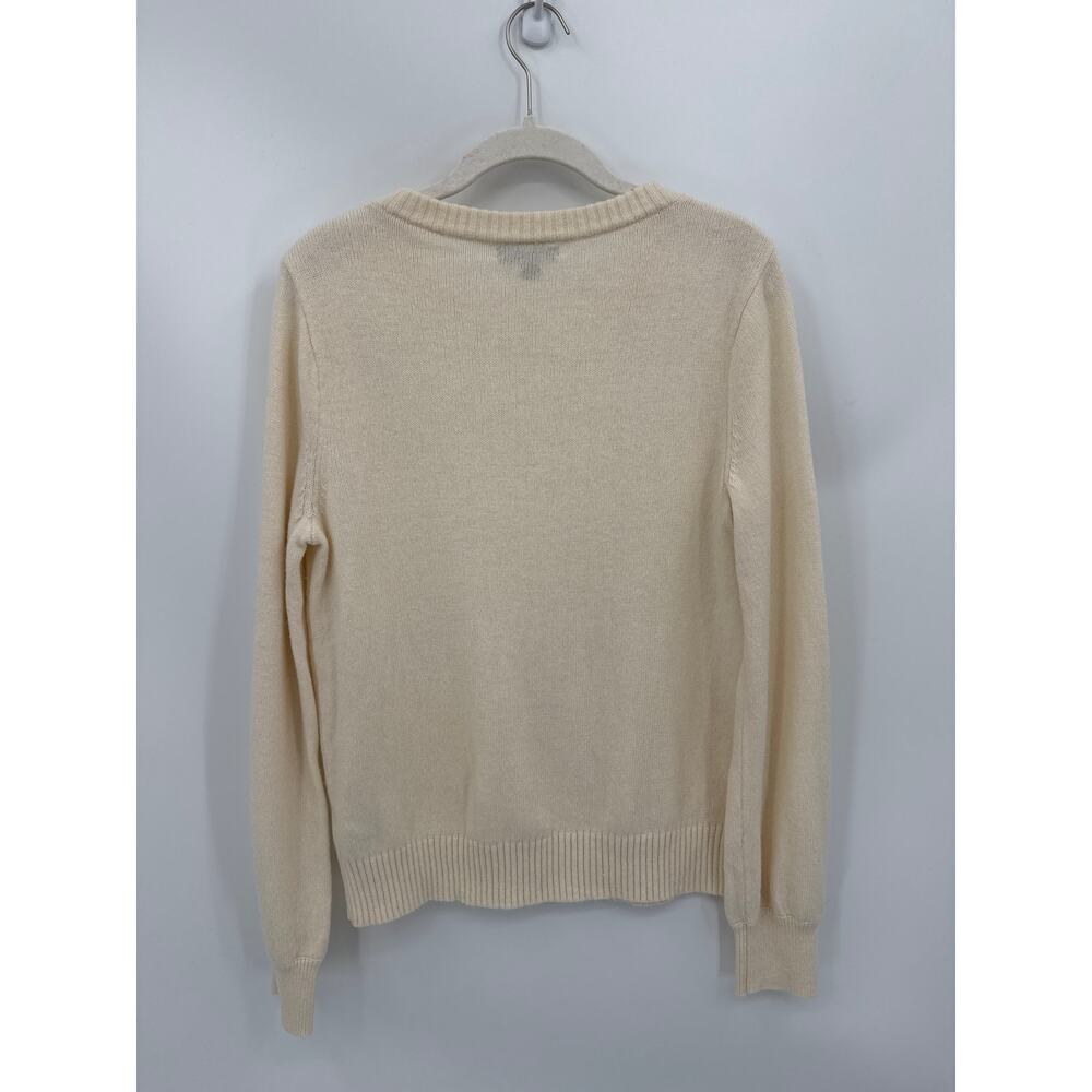 J.Crew Lambs Wool Jewel Button Crewneck Sweater Ivory Size Medium Rhinestone Top - Picture 4 of 7